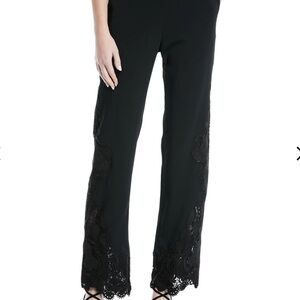 Black Embroidered Hem Wide Leg Pants